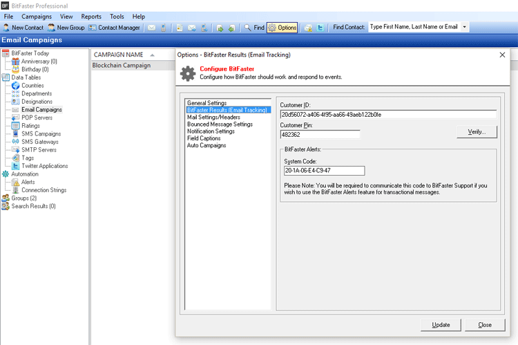 Configure BitFaster Results - Email Tracking