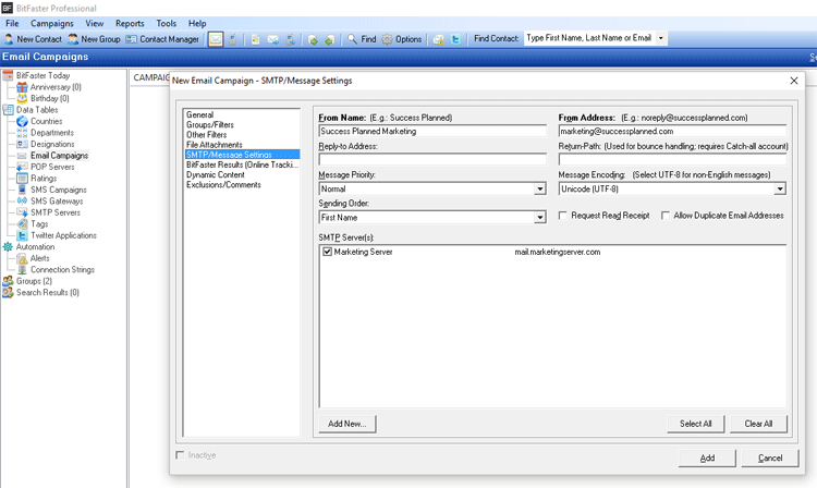 New Email Campaign - SMTP Server Settings