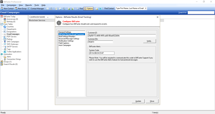 Configure BitFaster Results - Email Tracking