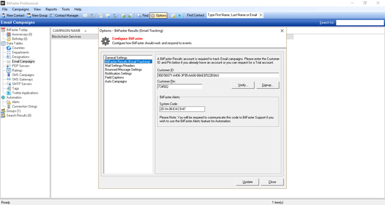 Configure BitFaster Results - Email Tracking